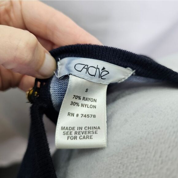 Cache Navy Blue Nautical Sleeveless Sweater Top Size XS - Picture 7 of 8